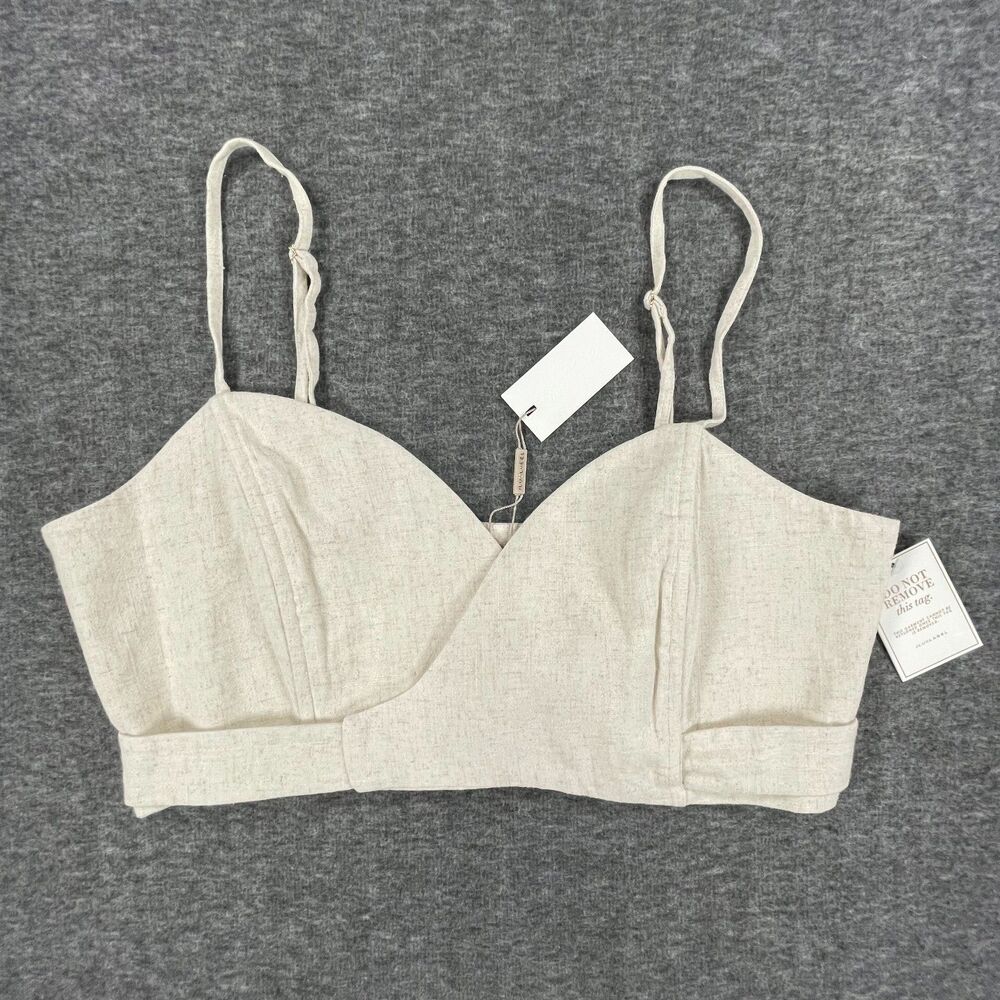 NWT JLUXLABEL Linen Blend Crop Top XL Neutral Cream Belted Cami Bralette New - Picture 8 of 8